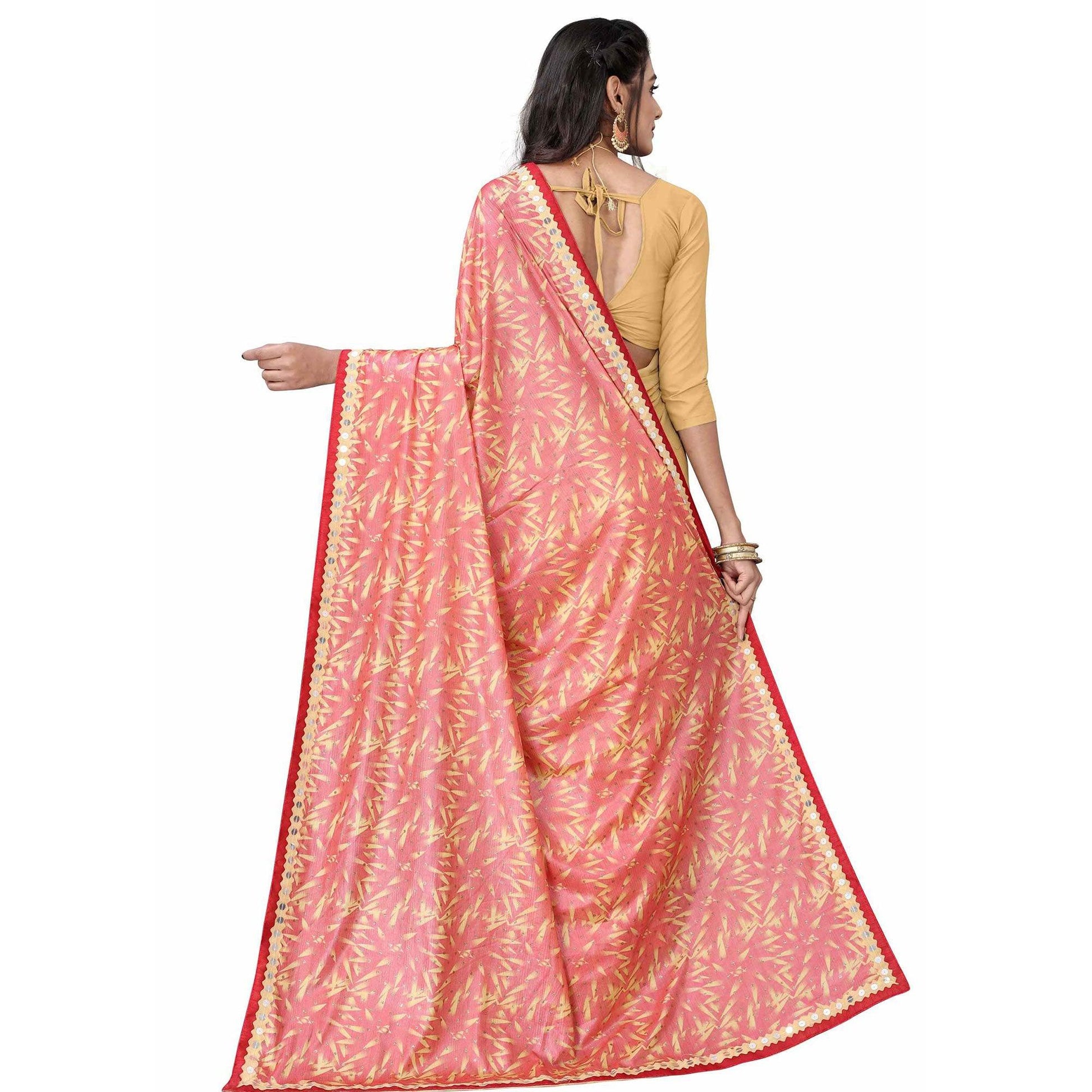 Intricate Pink Colored Party Wear Printed Art Silk Half & Half Saree