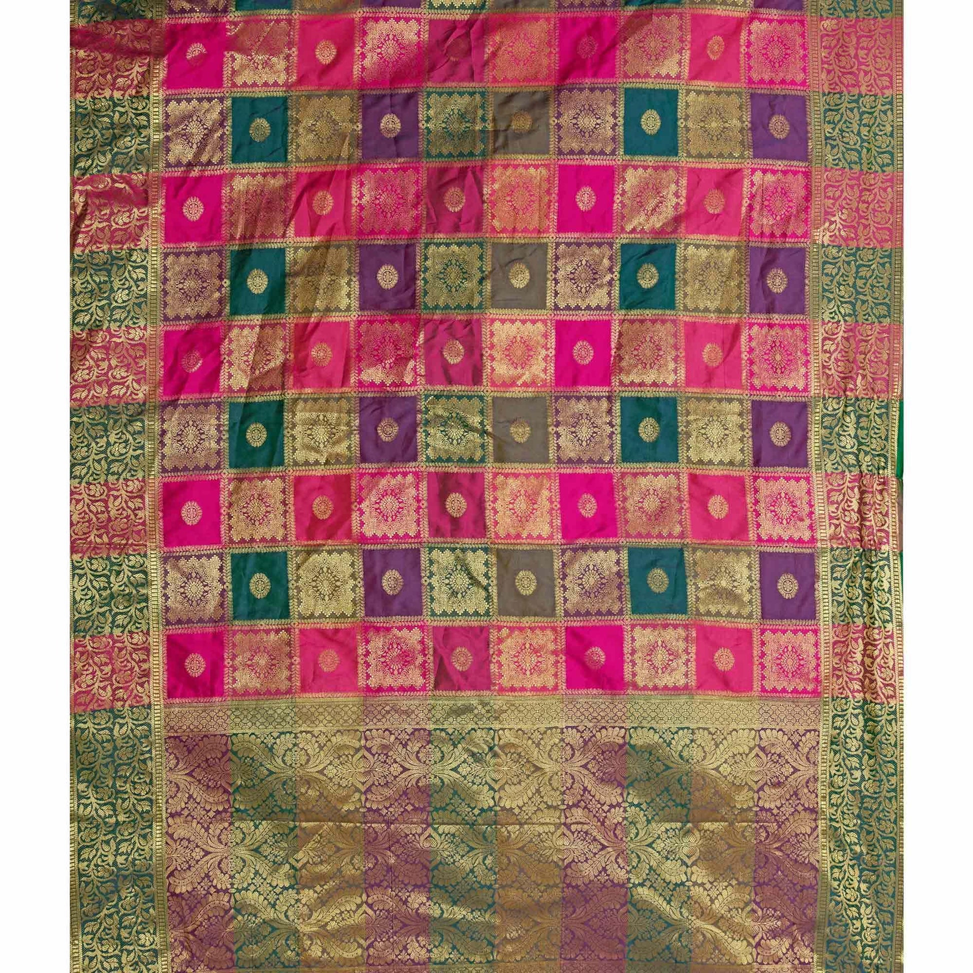 Intricate Pink-Multi Colored Festive Wear Woven Work Art Silk Saree