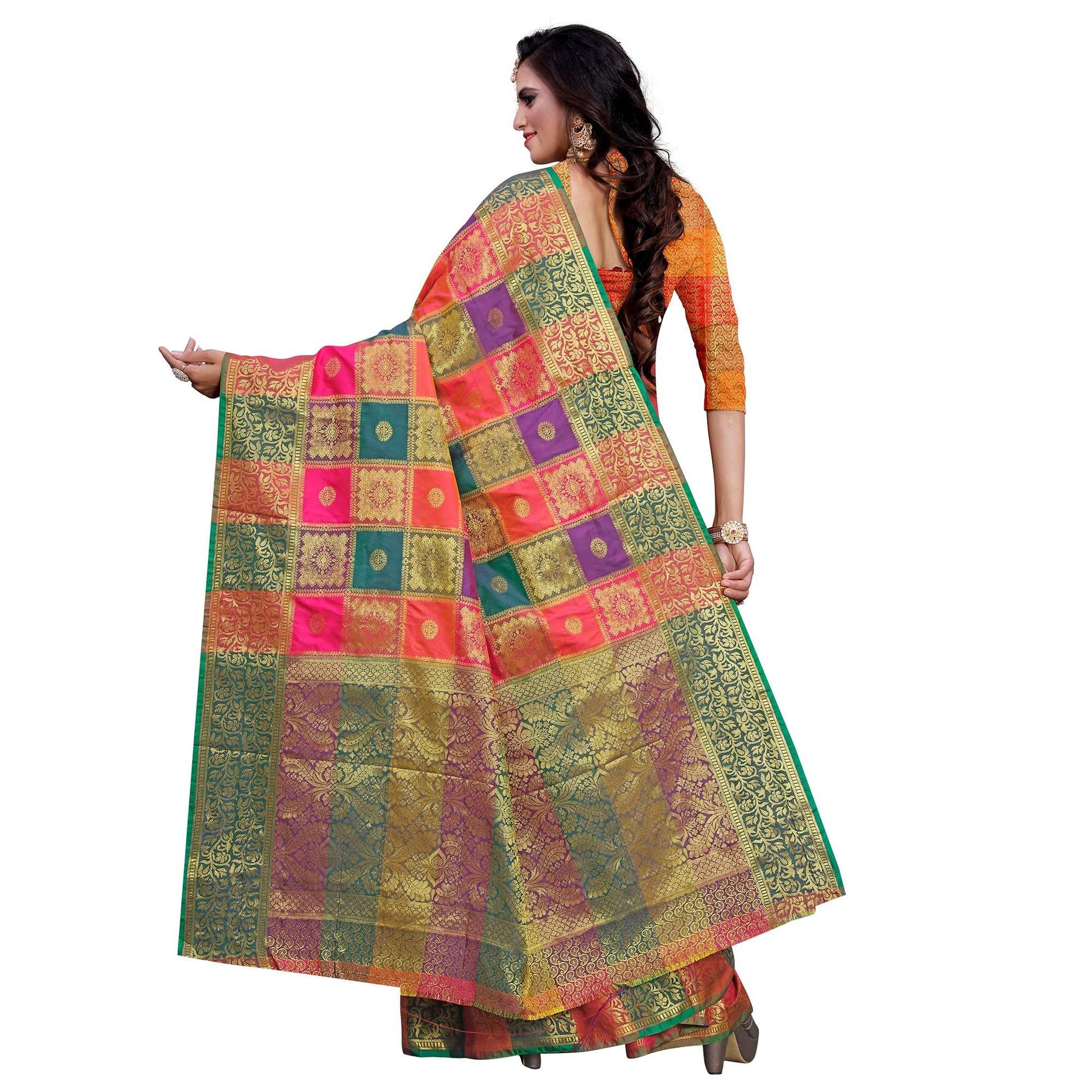 Intricate Pink-Multi Colored Festive Wear Woven Work Art Silk Saree