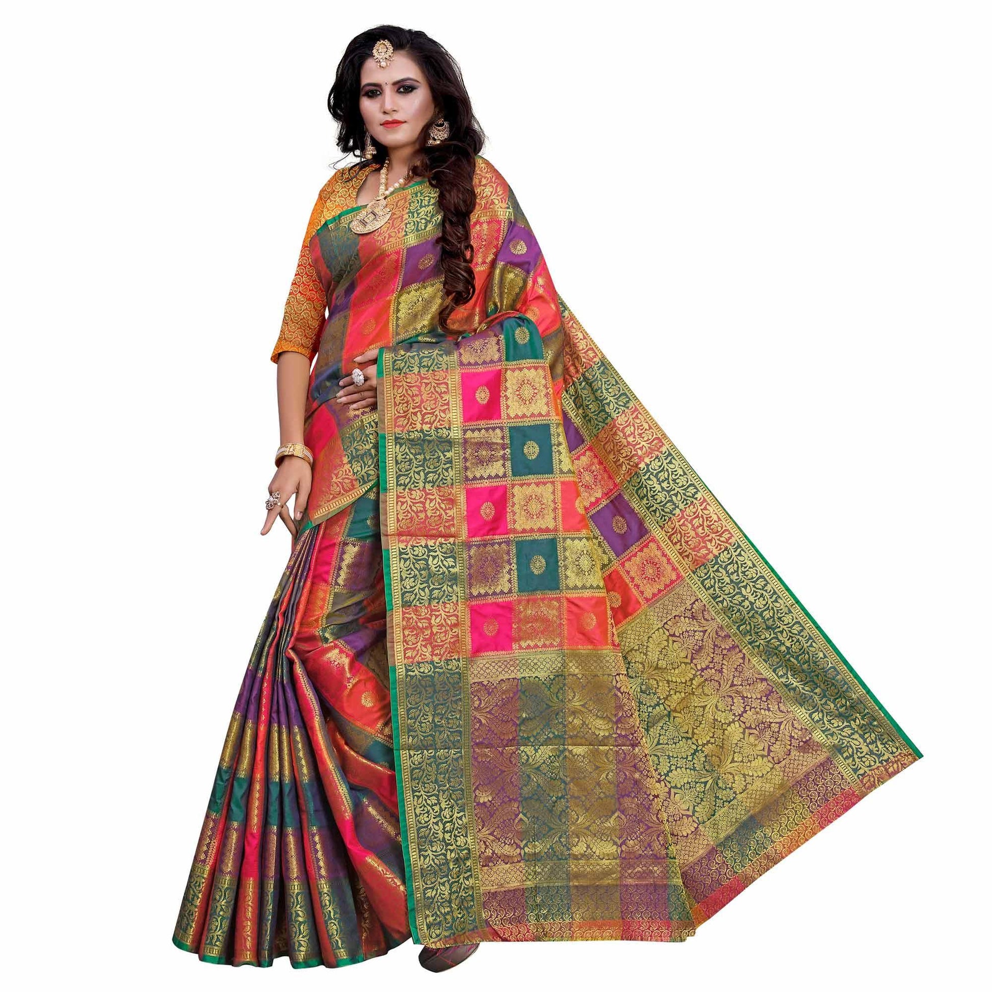 Intricate Pink-Multi Colored Festive Wear Woven Work Art Silk Saree