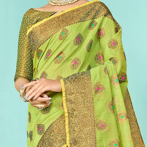 Intricate Pista Green Festive Wear Woven Designer Silk Saree