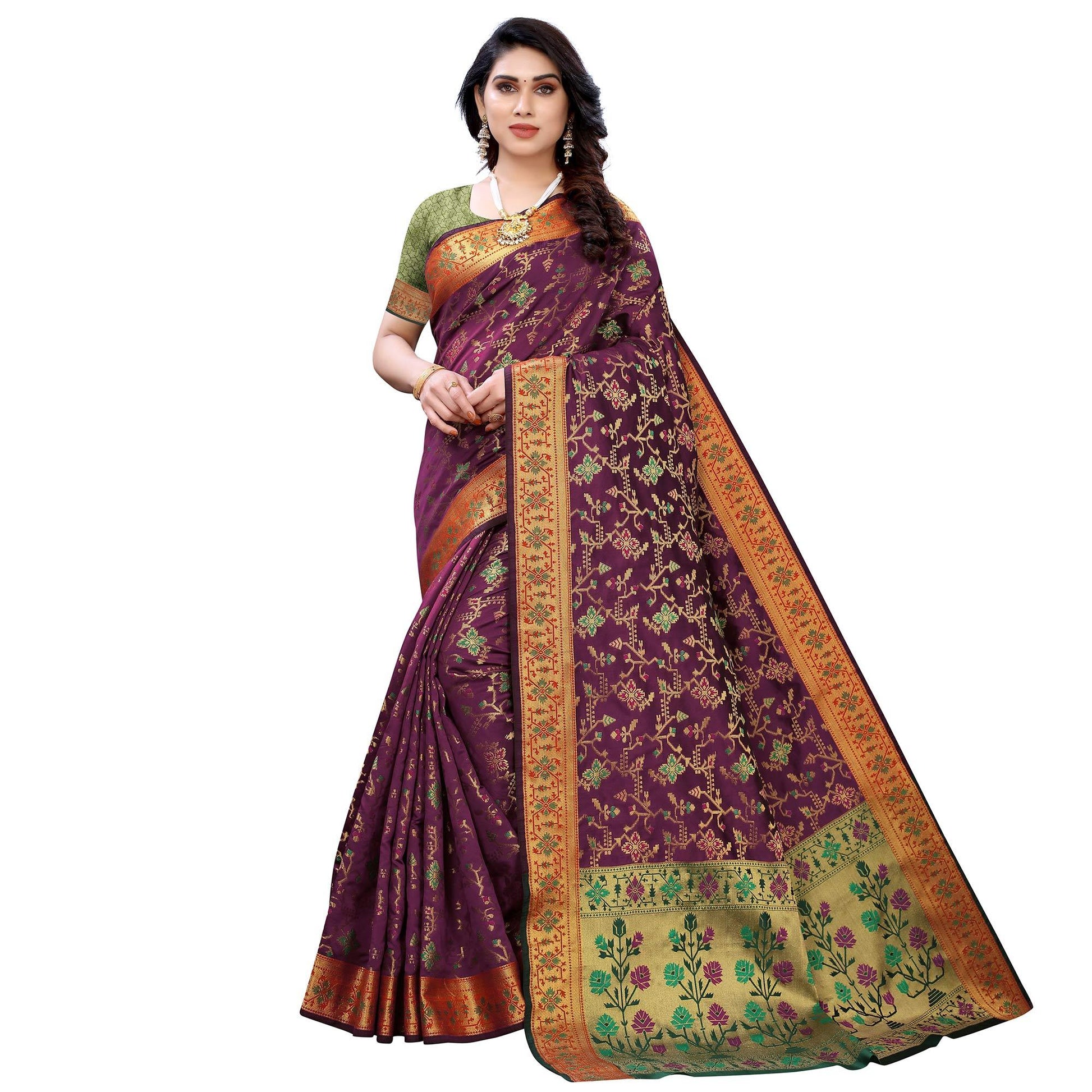 Intricate Purple Colored Festive Wear Woven Silk Saree