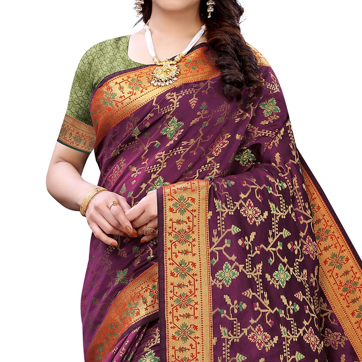 Intricate Purple Colored Festive Wear Woven Silk Saree