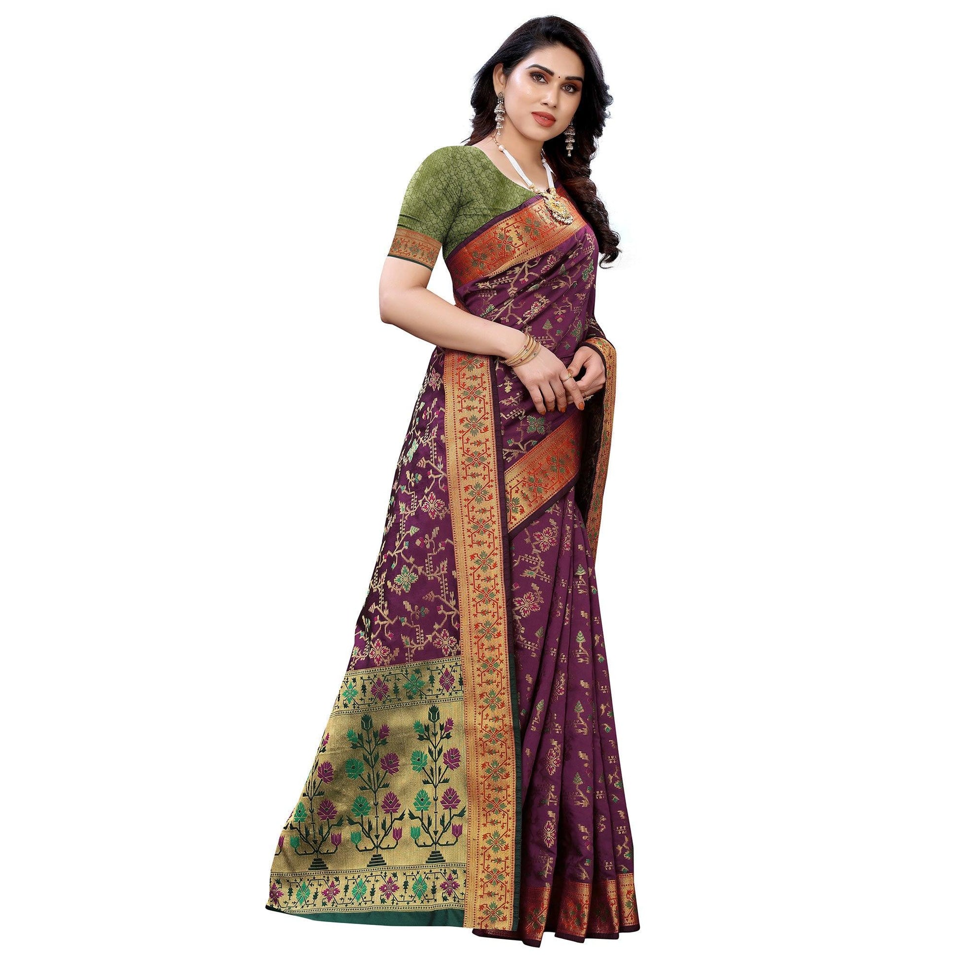 Intricate Purple Colored Festive Wear Woven Silk Saree