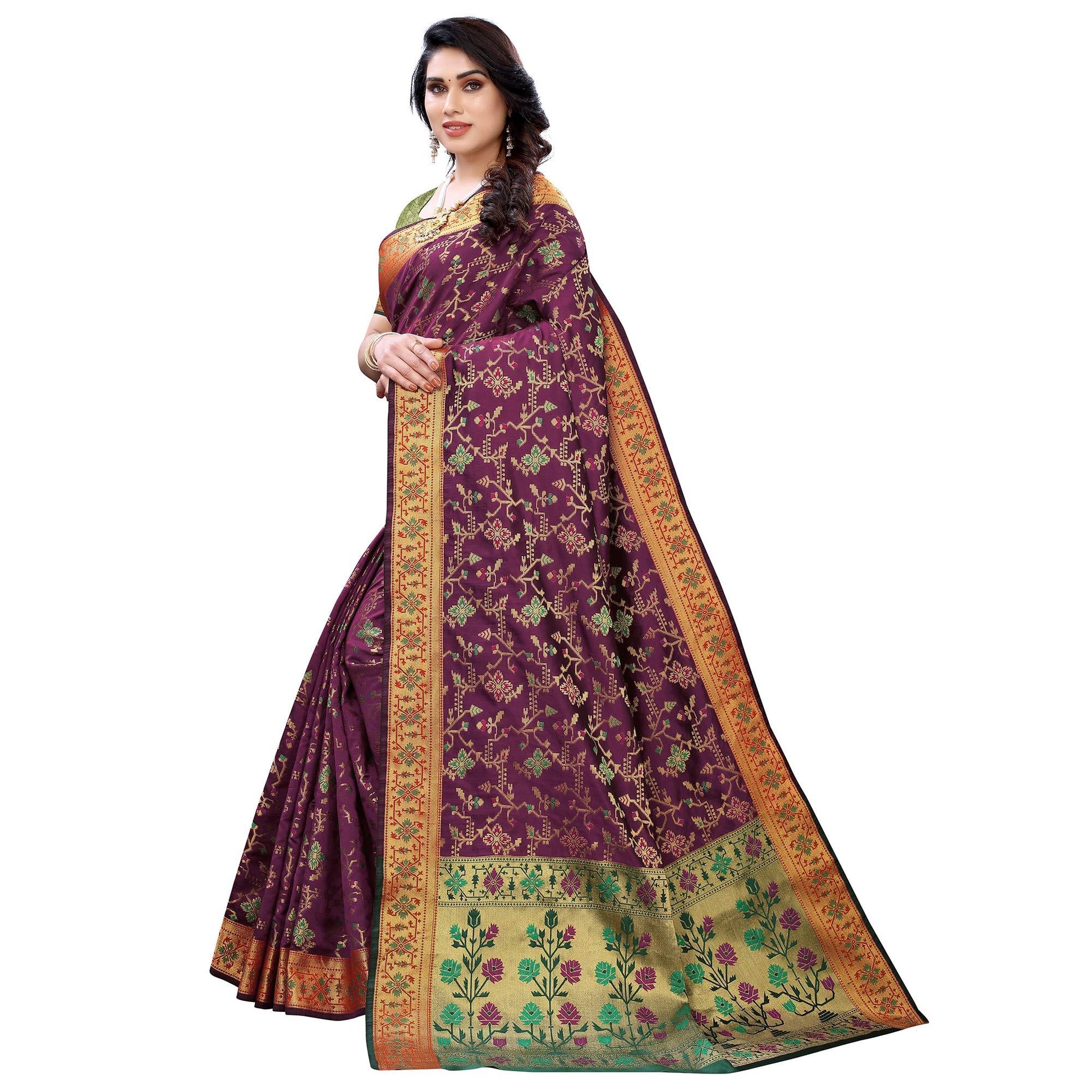 Intricate Purple Colored Festive Wear Woven Silk Saree