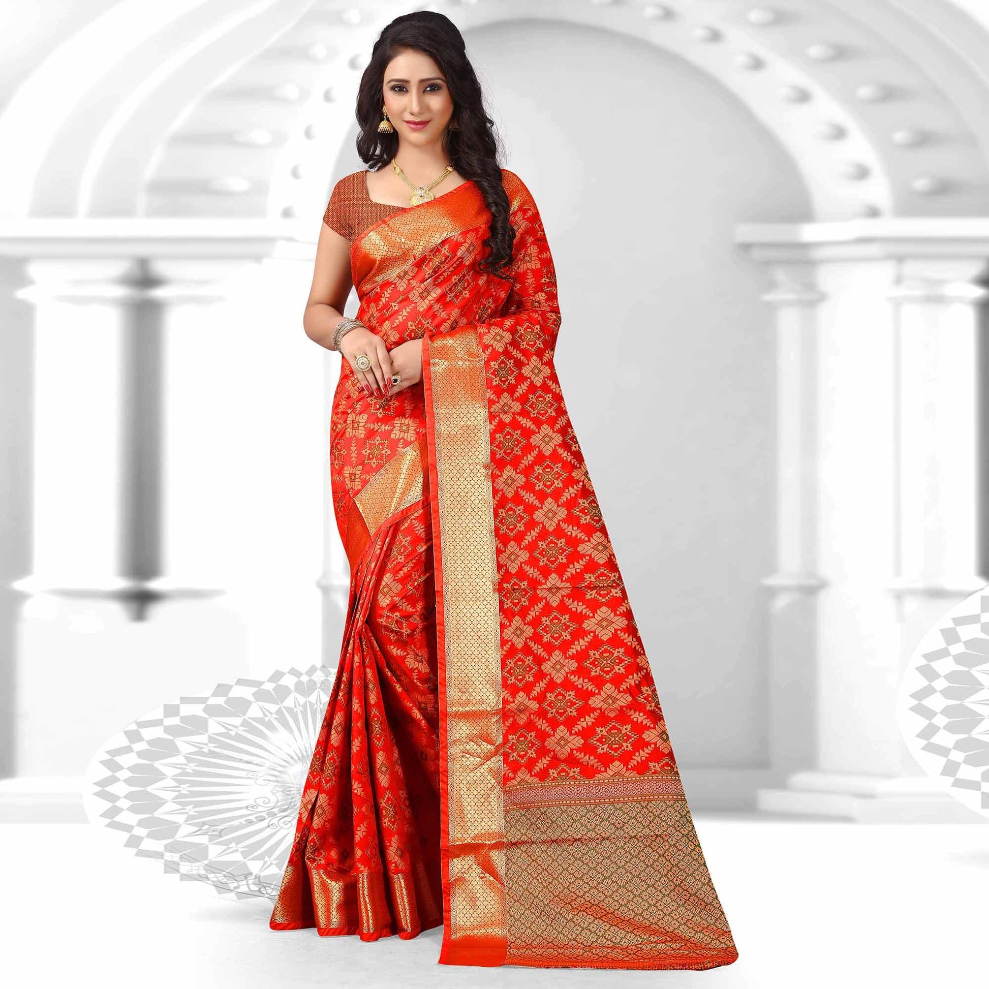 Intricate Red Colored Festive Wear Woven Silk Saree
