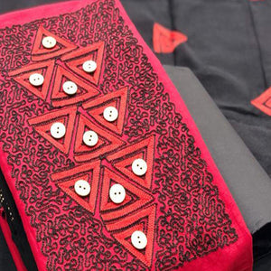 Intricate Red Coloured Casual Wear Embroidered Cotton Dress Material
