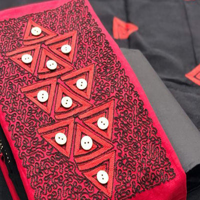 Intricate Red Coloured Casual Wear Embroidered Cotton Dress Material