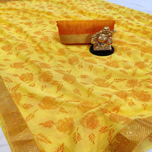 Intricate Yellow Coloured Casual Wear Printed Art Silk Saree