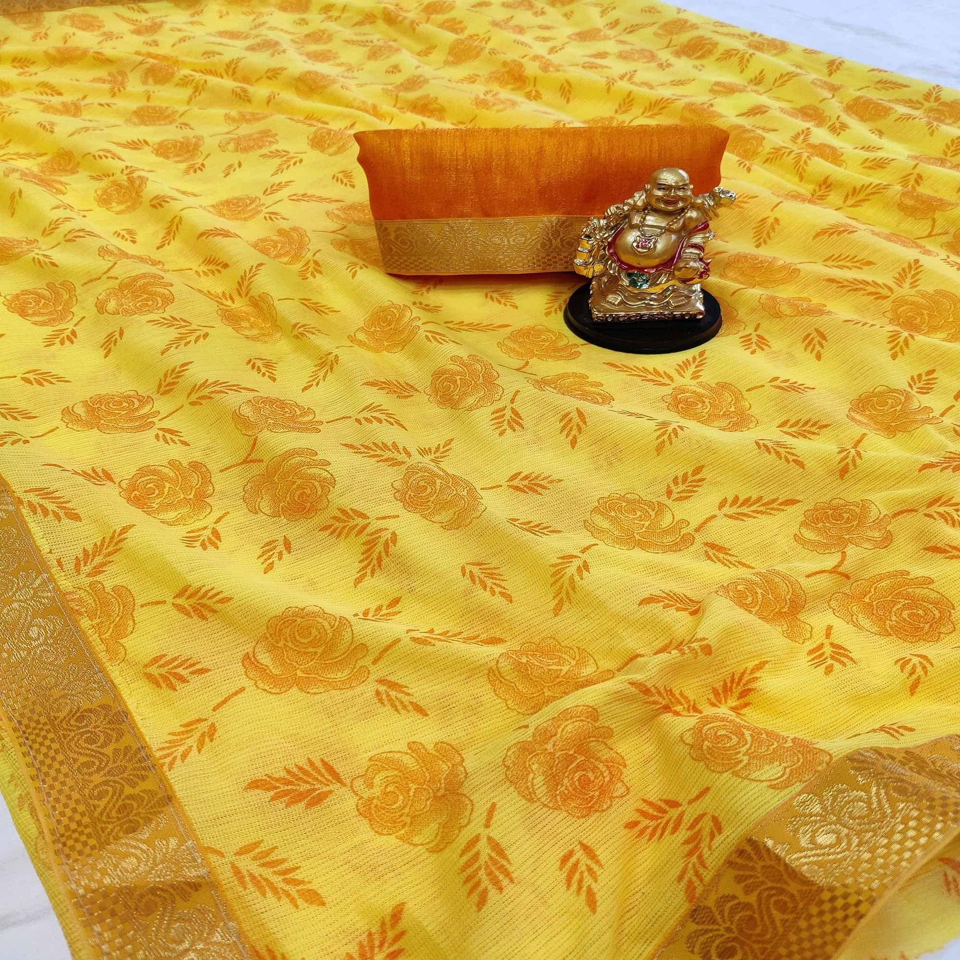 Intricate Yellow Coloured Casual Wear Printed Art Silk Saree