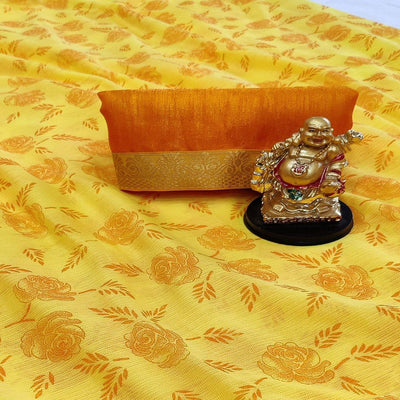 Intricate Yellow Coloured Casual Wear Printed Art Silk Saree