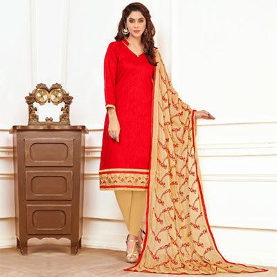 Invaluable Red Colored Casual Wear Cotton Suit