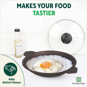 CASTrong Cast Iron Appam Pan/Appachetty, Glass Lid, Pre-seasoned, Nonstick, 100% Pure, Toxin-free, Induction, 22cm, 1.5kg