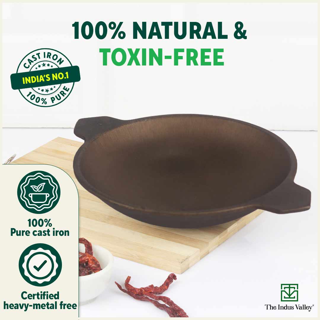 CASTrong Super Smooth Cast Iron Appam Pan/Appachetty, Pre-seasoned, Nonstick, 100% Pure, Toxin-free, 22cm, 1.9kg