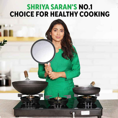 100% Pure Sheet Iron Kadai with Silicon Handle, Seasoned, Toxin-free