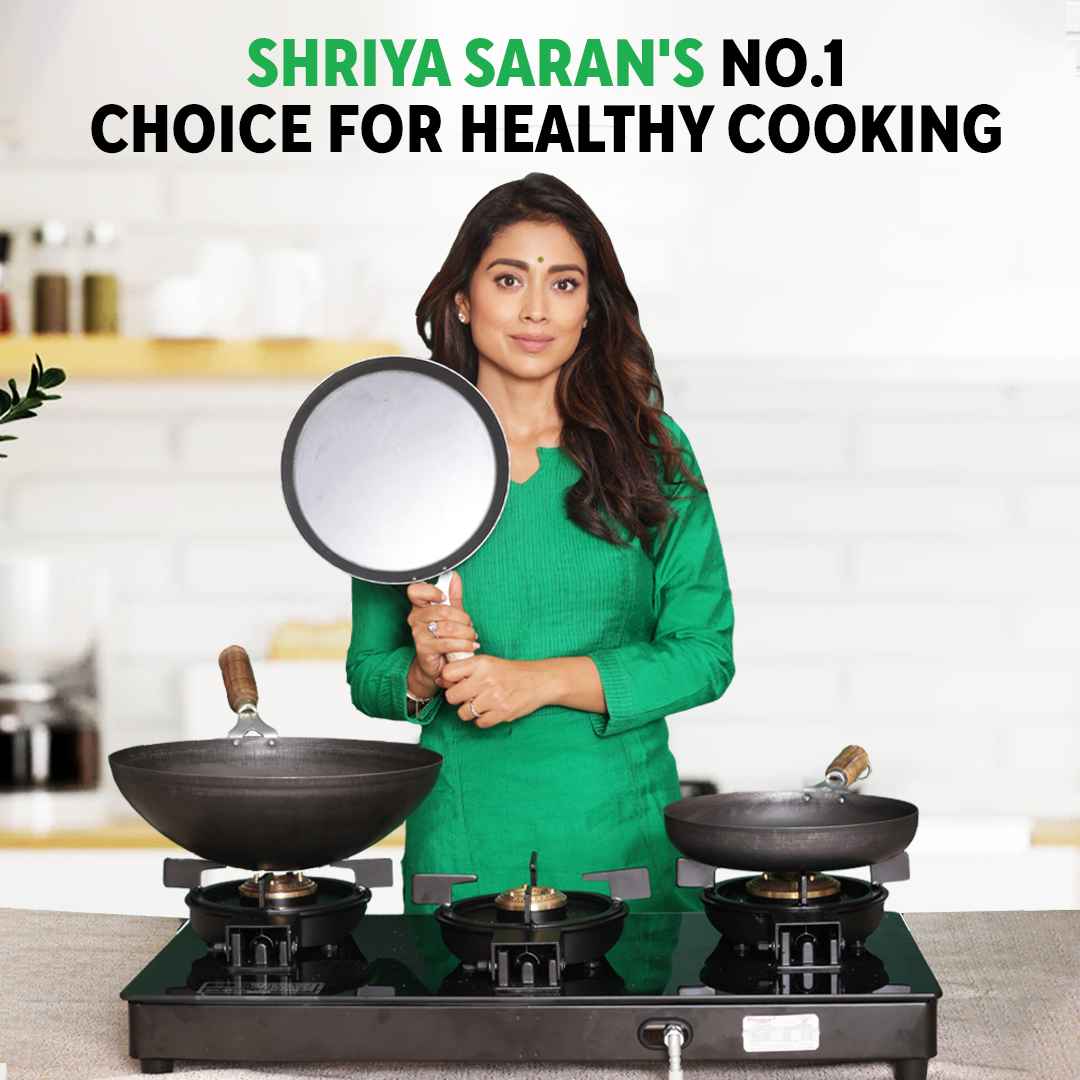 100% Pure Sheet Iron Kadai with Silicon Handle, Seasoned, Toxin-free