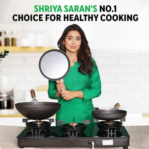 100% Pure Sheet Iron Tawa, Wooden Handle, Seasoned, Toxin-free, Induction, 26cm, 1kg