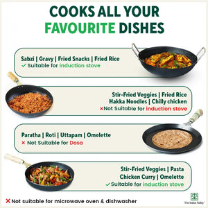 100% Pure Iron Cookware Set: Free ₹799 Kadai+ Tawa+ Fry Pan+ Wok, Toxin-free Sheet Iron, Pre-seasoned, Induction & Gas, Kitchen Set for Home