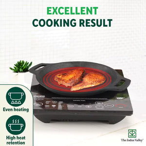 CASTrong Cast Iron Fish Fry Pan, Pre-seasoned, Nonstick, 100% Pure, Toxin-free, Induction, 22.4/25cm, 1.5kg/2kg