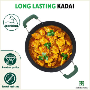 100% Pure Sheet Iron Kadai with Silicon Handle, Seasoned, Toxin-free