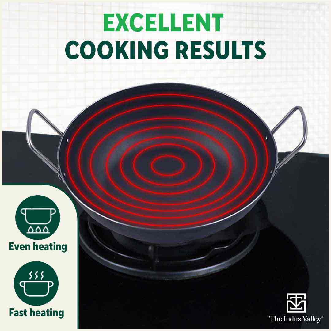 100% Pure Sheet Iron Kadai, Seasoned, Toxin-free, 1.4/2.7/4.4L, 0.6/0.9/1.4kg