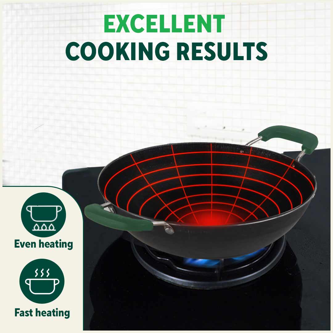 100% Pure Sheet Iron Kadai with Silicon Handle, Seasoned, Toxin-free