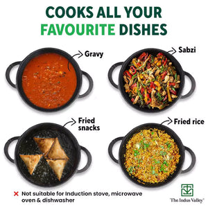 CASTrong Cast Iron Kadai+ Free ₹110 Spatula, Pre-seasoned, Nonstick, 100% Pure, Toxin-free, 25.2cm, 2.2L, 2.37kg
