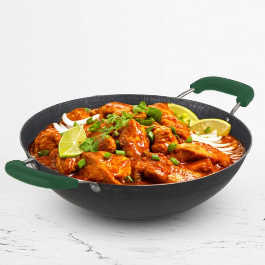 100% Pure Sheet Iron Kadai with Silicon Handle, Seasoned, Toxin-free