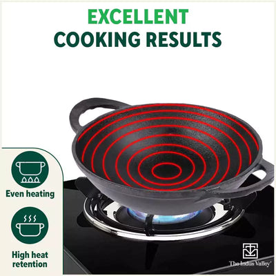 CASTrong Cast Iron Kadai+ Free ₹110 Spatula, Pre-seasoned, Nonstick, 100% Pure, Toxin-free, 25.2cm, 2.2L, 2.37kg