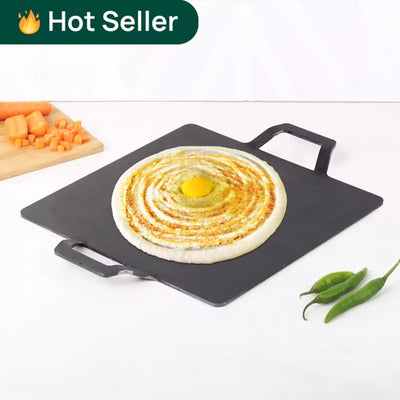 100% Pure Iron Square Tawa with Double Handles, Toxin-free Sheet Iron, Pre-Seasoned, Induction & Gas, 30.5cm