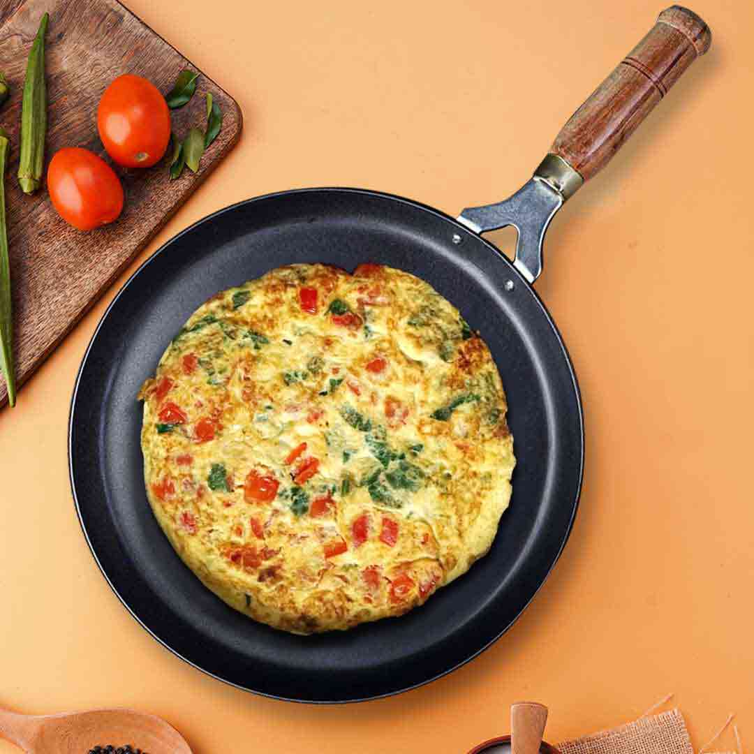 100% Pure Sheet Iron Tawa, Wooden Handle, Seasoned, Toxin-free, Induction, 26cm, 1kg