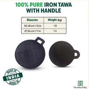 100% Pure Sheet Iron Tawa + Free ₹110 Spatula, Pre-seasoned, Toxin-free, 30.5cm, 1.8 / 1.4 kg