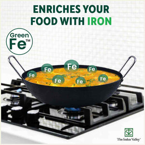 100% Pure Sheet Iron Kadai, Seasoned, Toxin-free, 1.4/2.7/4.4L, 0.6/0.9/1.4kg