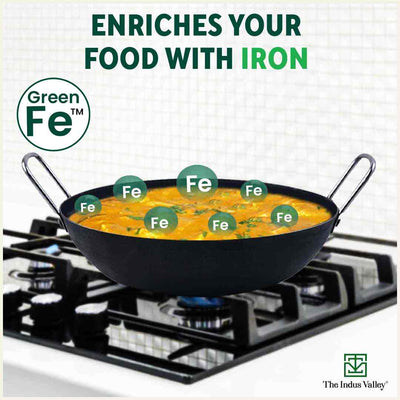100% Pure Sheet Iron Kadai, Seasoned, Toxin-free, 1.4/2.7/4.4L, 0.6/0.9/1.4kg