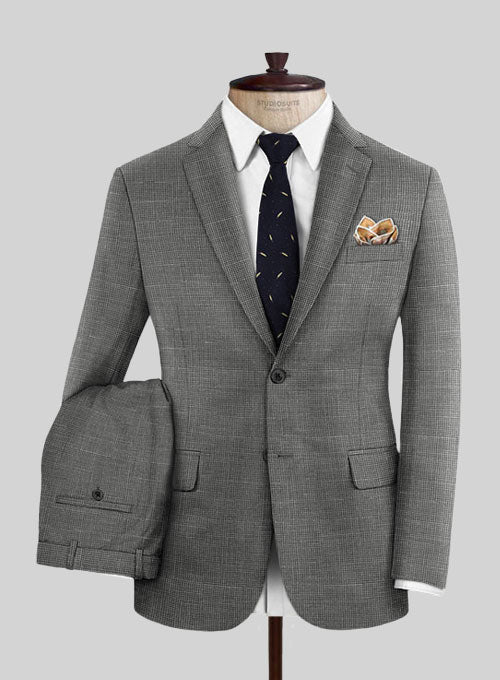 Italian Murano Mini Houndstooth Gray Wool Linen Suit