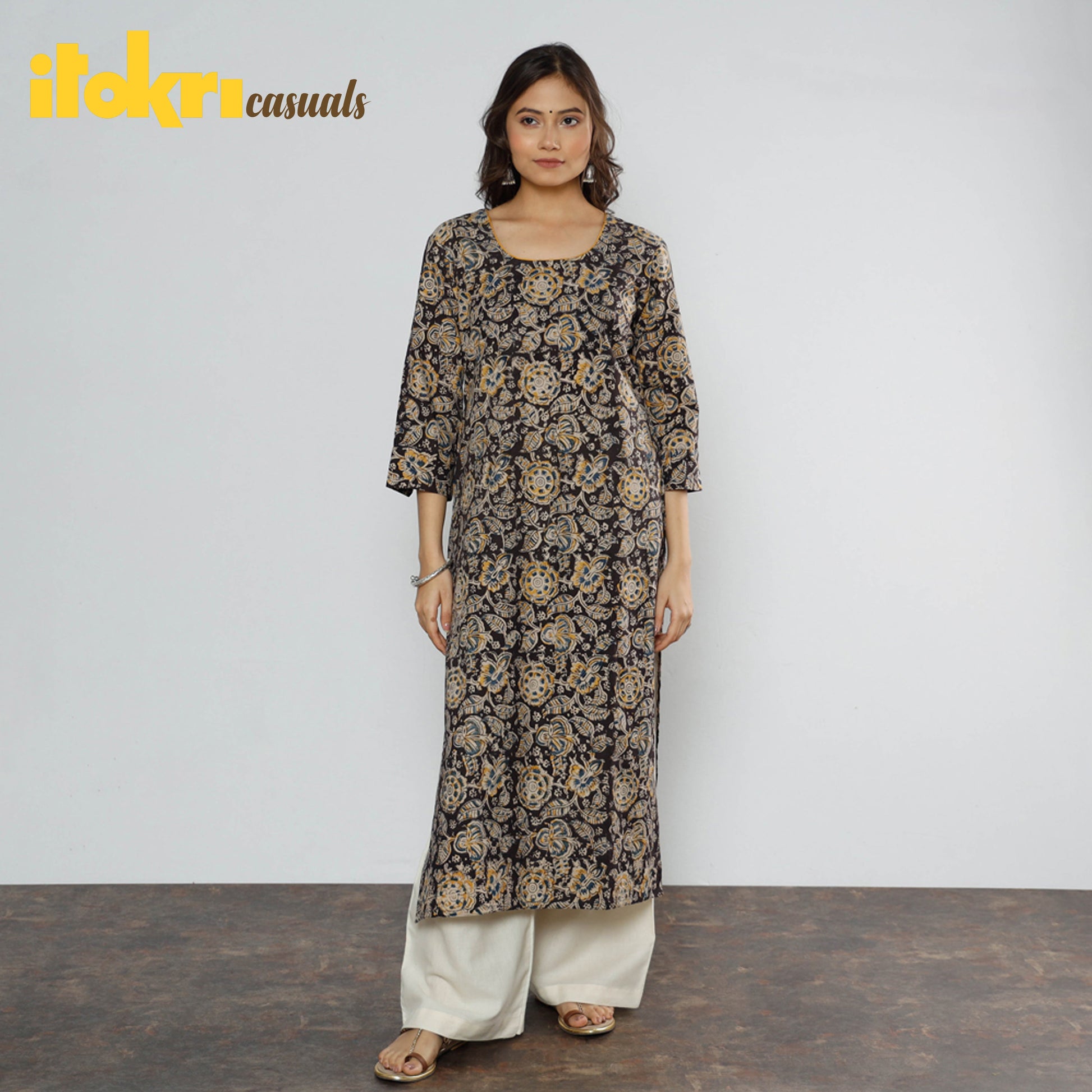 Brown - Kalamkari Block Printed Cotton Long Kurta