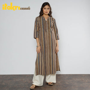 Brown - Block Print Cotton Kalamkari Kurta