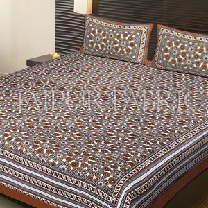 Brown Border Brown Base Screen Print Cotton Double Bed Sheet