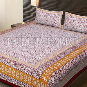 Red Border White Base Red Tropical Pattern Block Print Cotton Double Bed Sheet