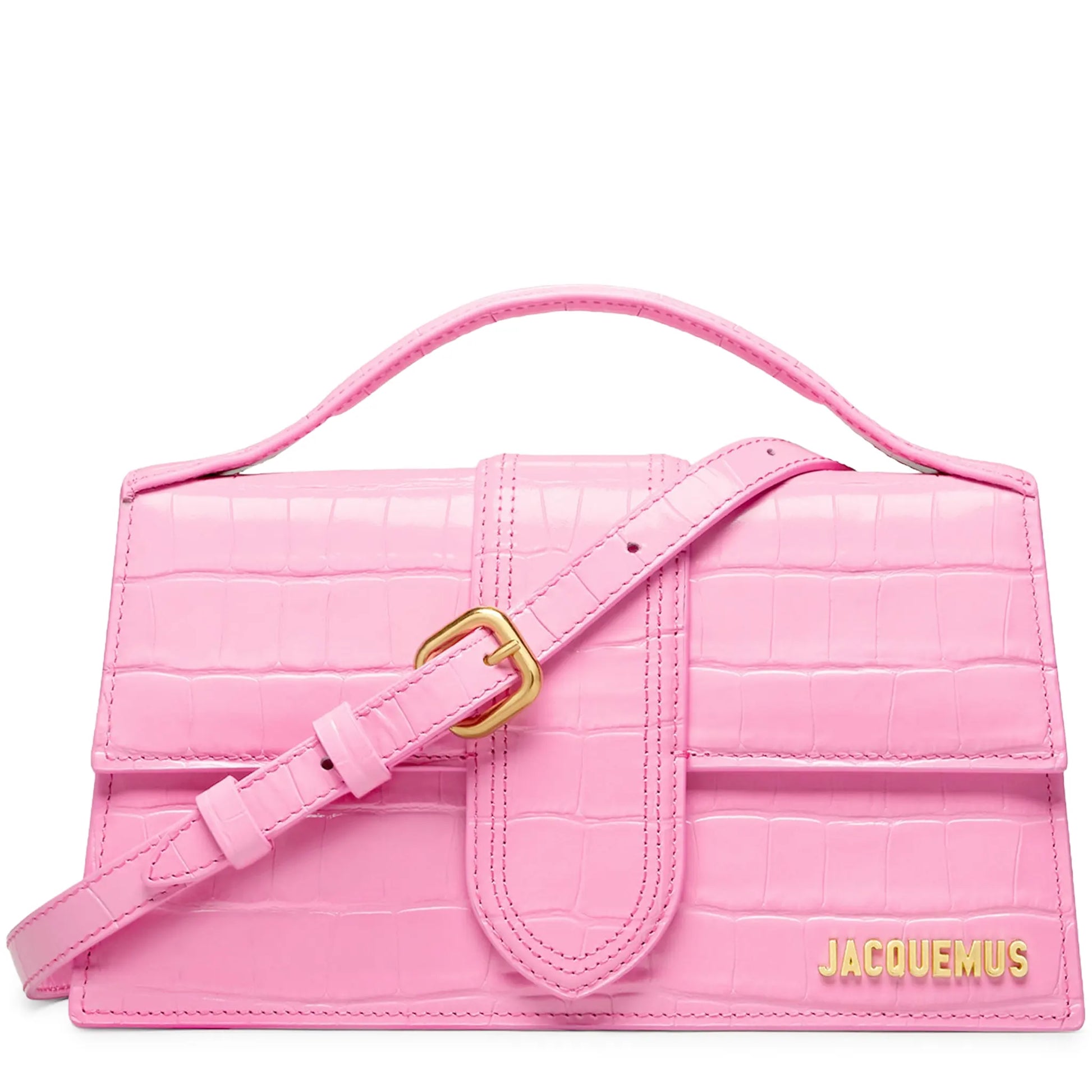Jacquemus Large Bambino Pink Crocodile Crossbody Bag