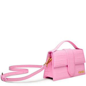 Jacquemus Large Bambino Pink Crocodile Crossbody Bag