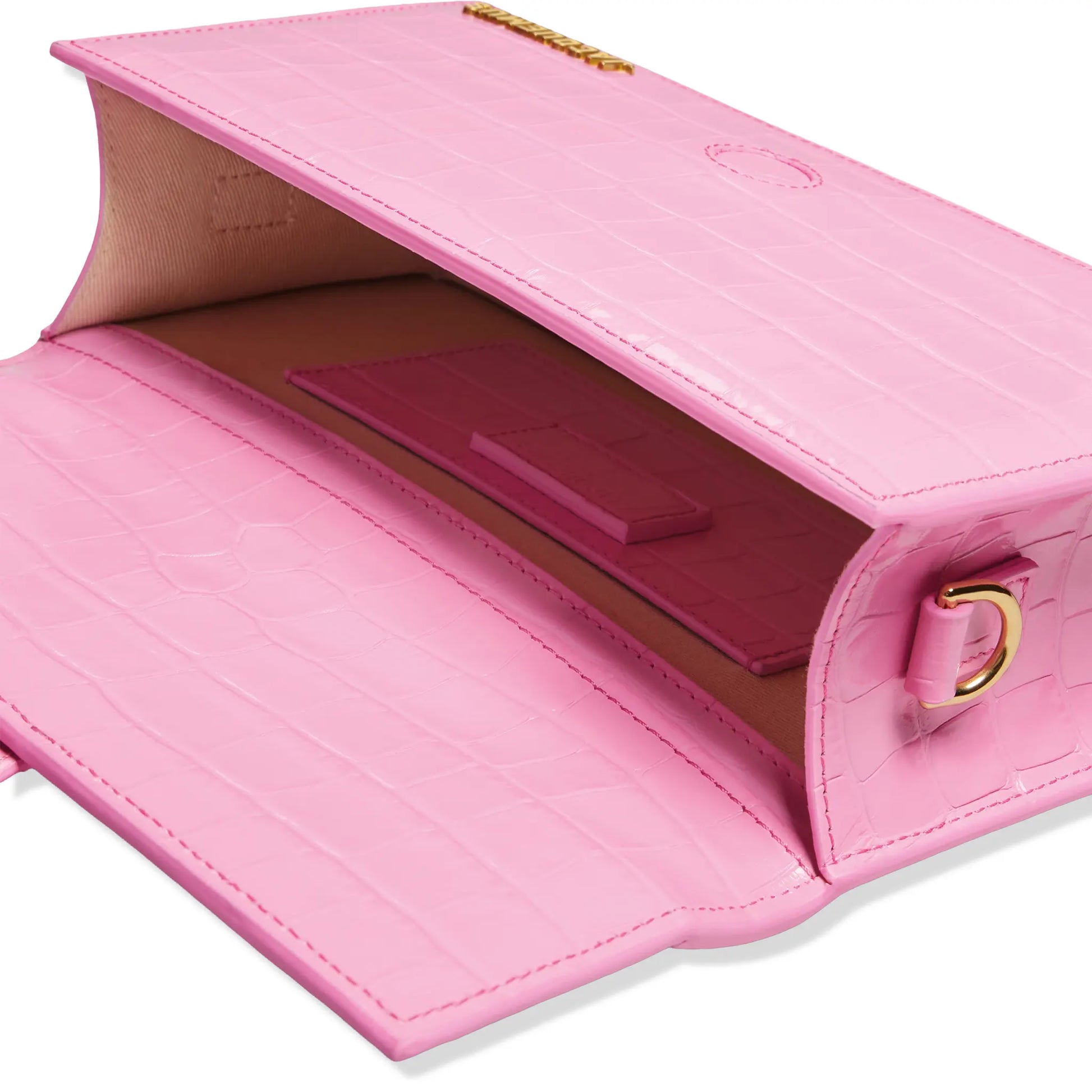 Jacquemus Large Bambino Pink Crocodile Crossbody Bag