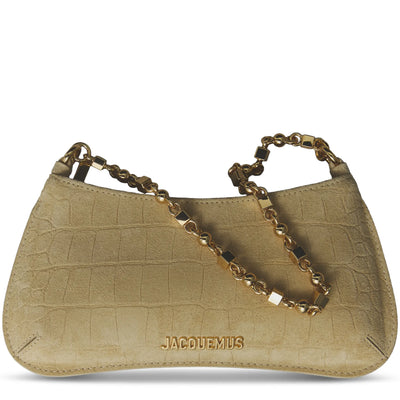 Jacquemus The Bisou Chain Small Suede Beige Shoulder Bag