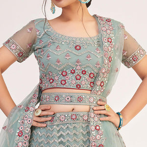 Jade Green Wedding Wear Embellished Heavy Butterfly Net Lehenga Choli