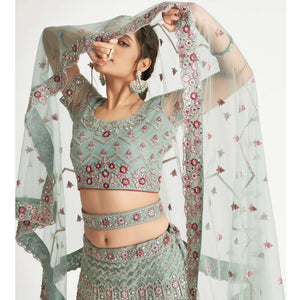 Jade Green Wedding Wear Embellished Heavy Butterfly Net Lehenga Choli
