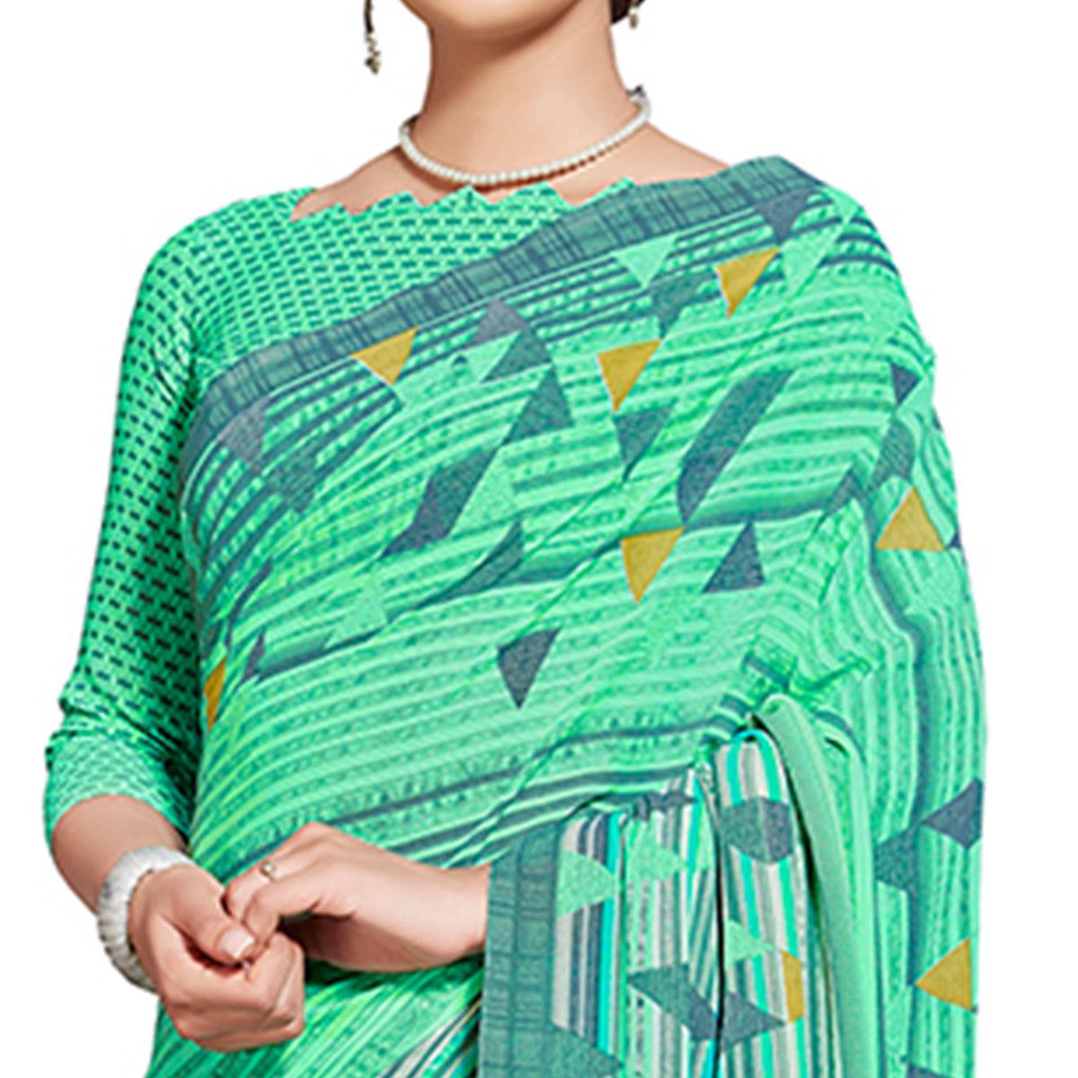 Jazzy Aqua Blue Colored Casual Printed Georgette Saree