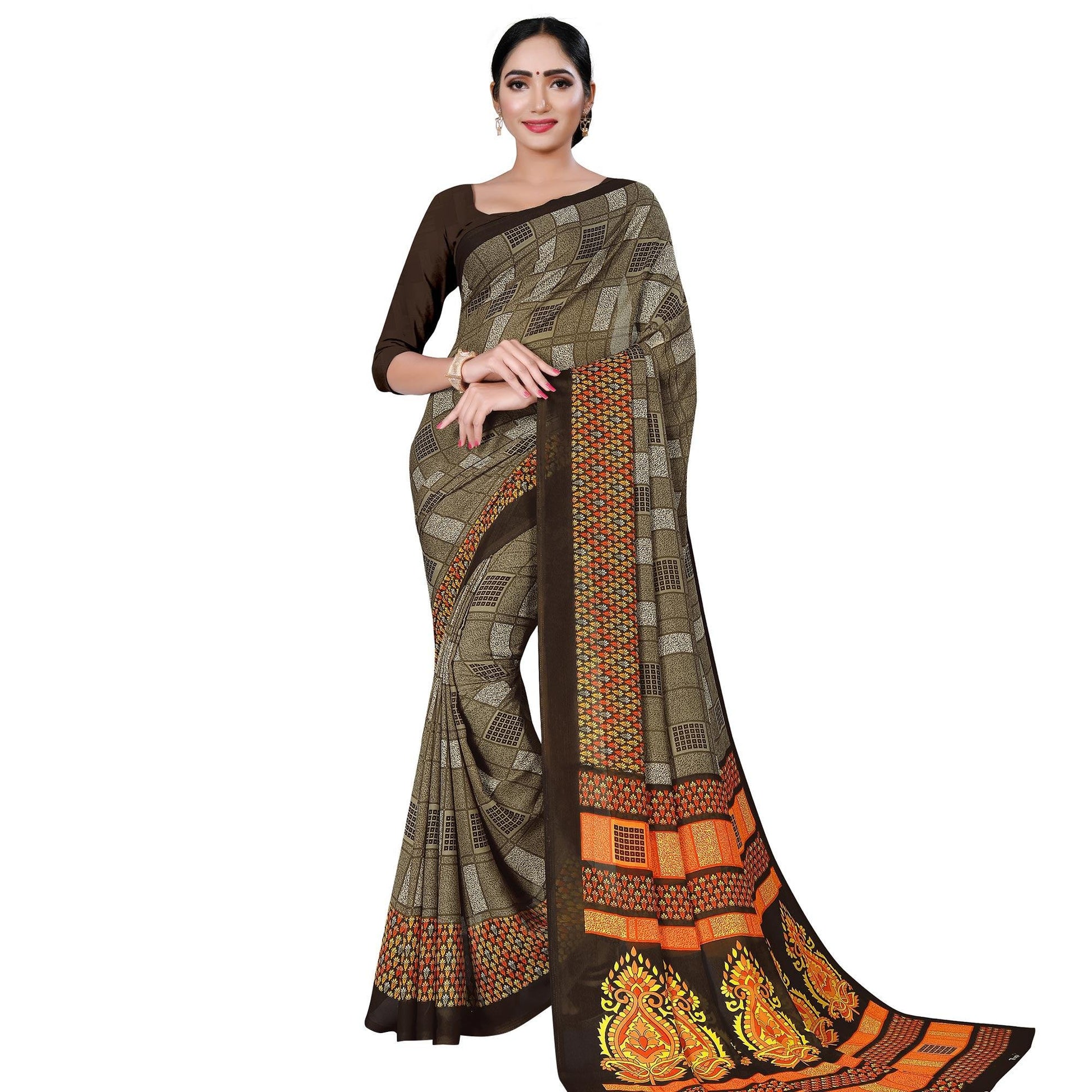 Jazzy Army Green Colored Casual Wear Printed Georgette Saree
