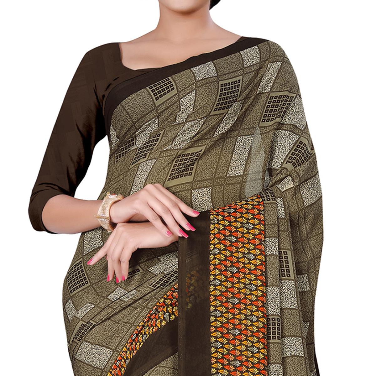 Jazzy Army Green Colored Casual Wear Printed Georgette Saree