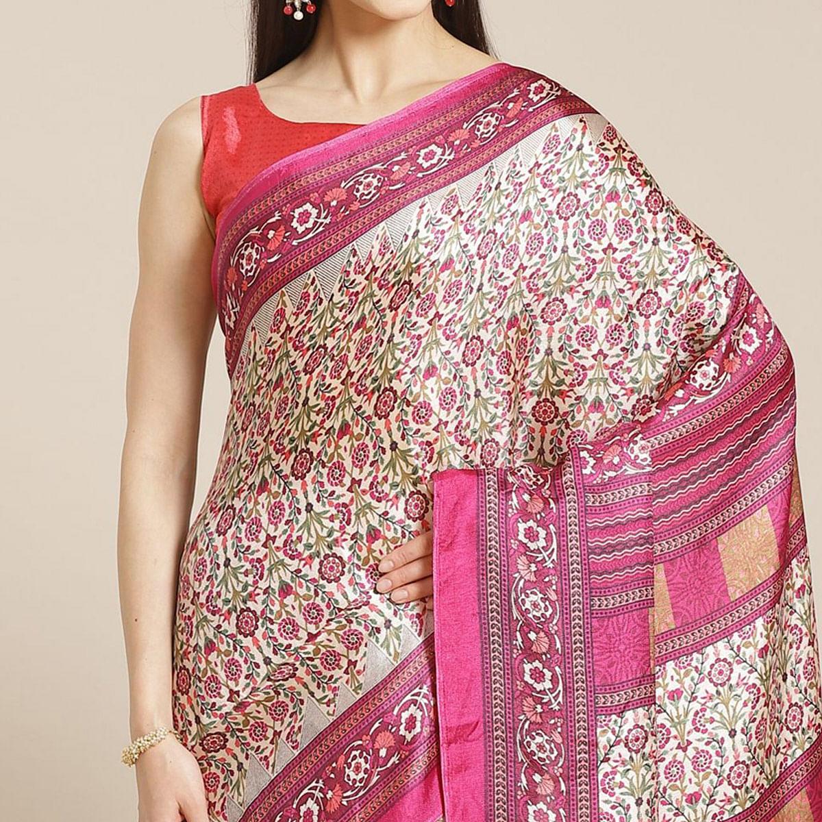 Jazzy Beige - Magenta Colored Casual Wear Printed Silk blend Saree