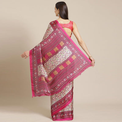 Jazzy Beige - Magenta Colored Casual Wear Printed Silk blend Saree